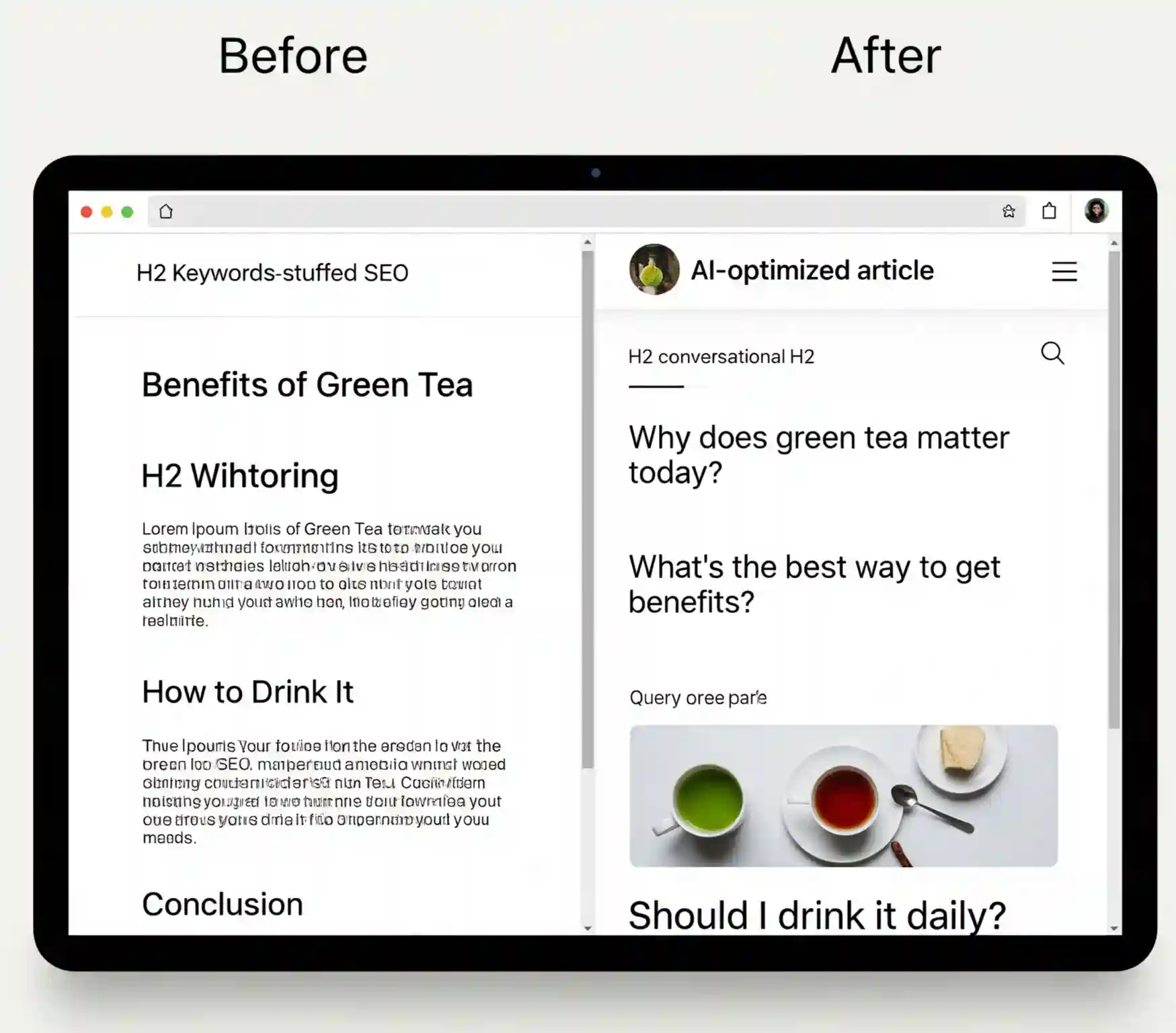 Before and After: SEO vs GEO headings